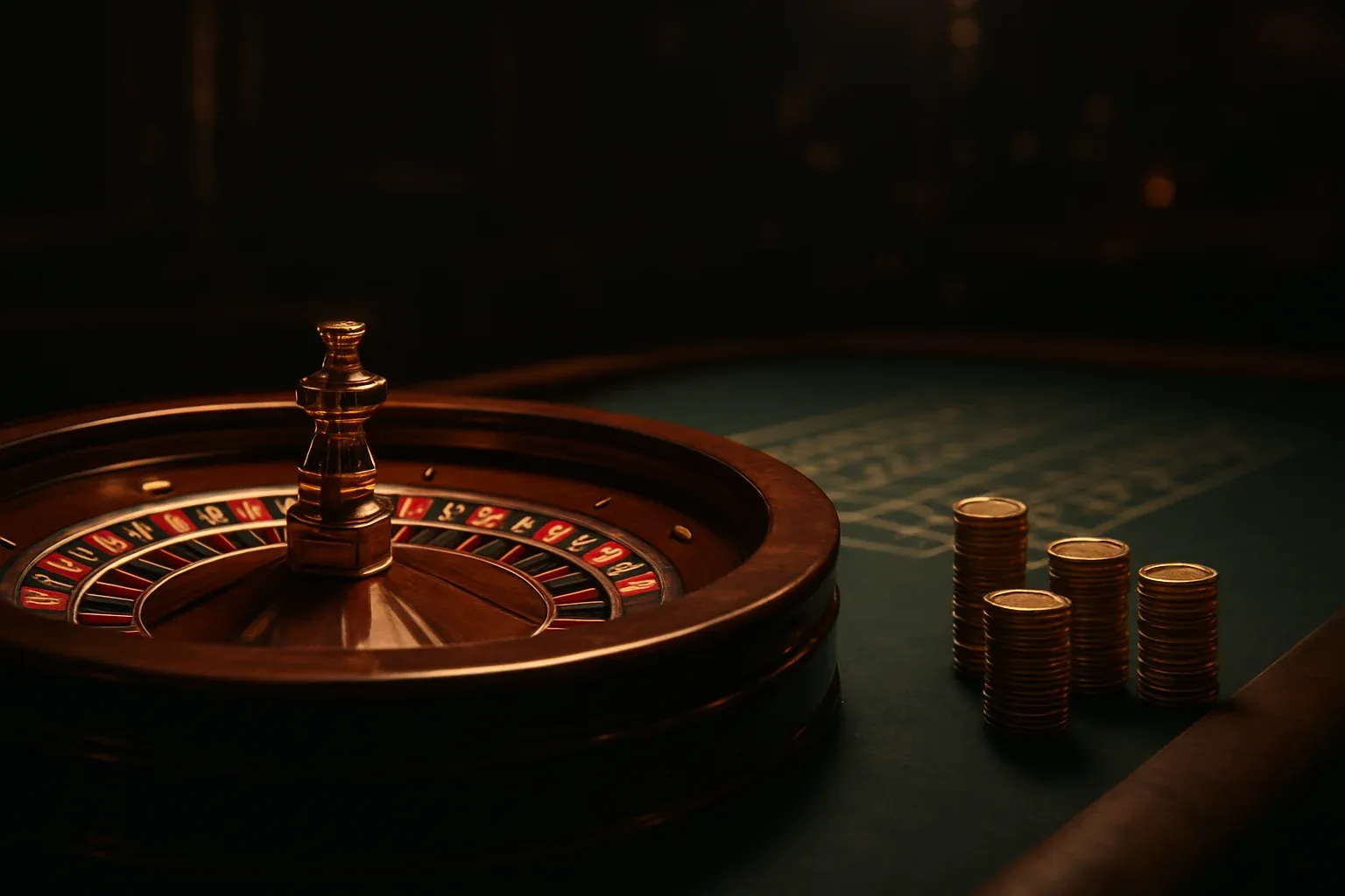 Elegant live casino table with glowing roulette wheel and golden chips
