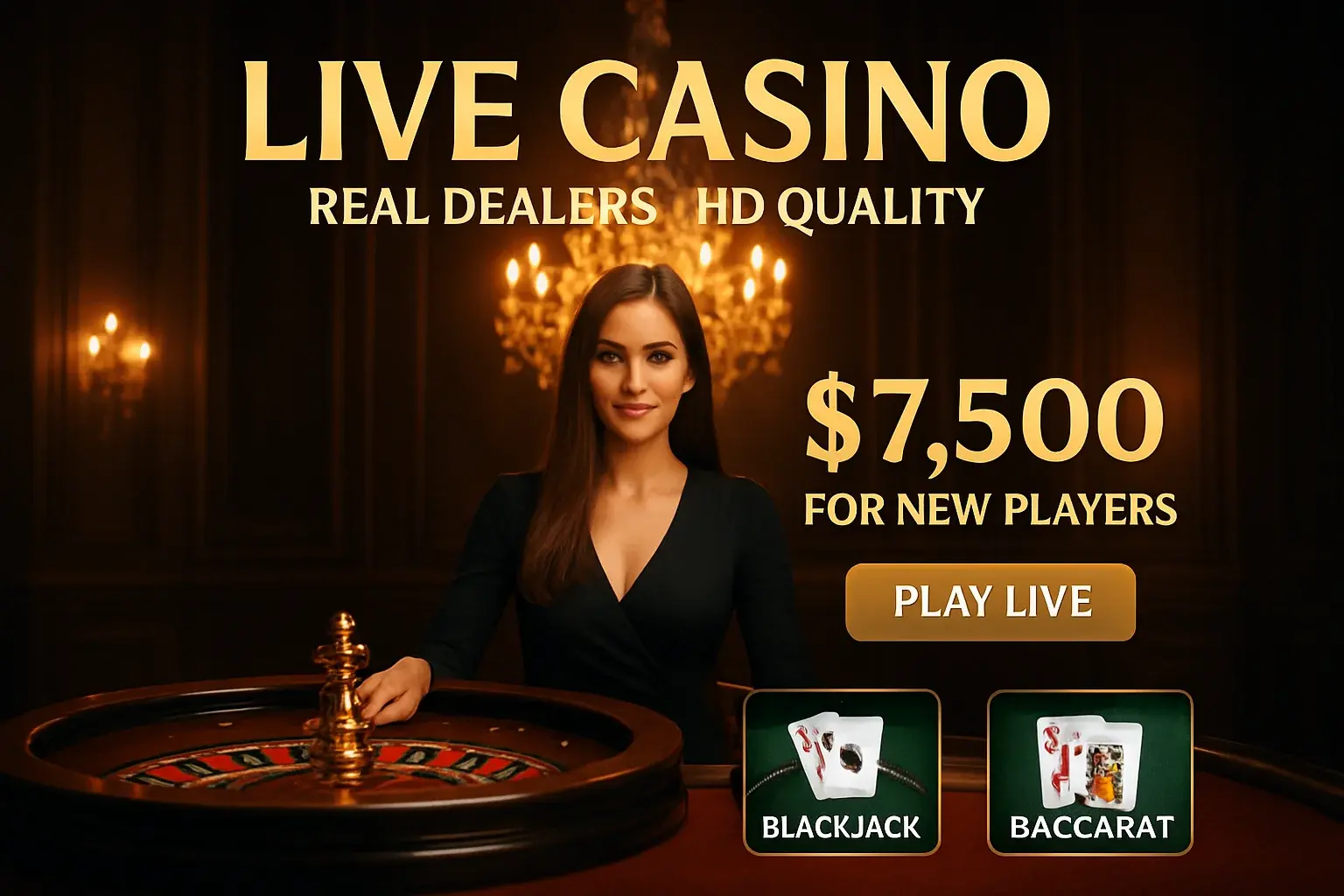 Live casino banner with female dealer, roulette, Philippines bonus offer